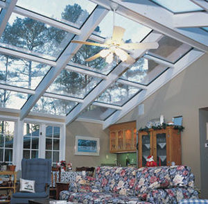 Glass Cathedral Roof Sunroom or Solarium with Wood Interior