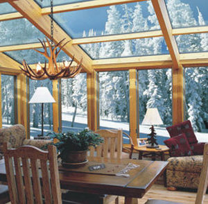 Straight Glass Roof Sun Room or Solarium with Wood Interior